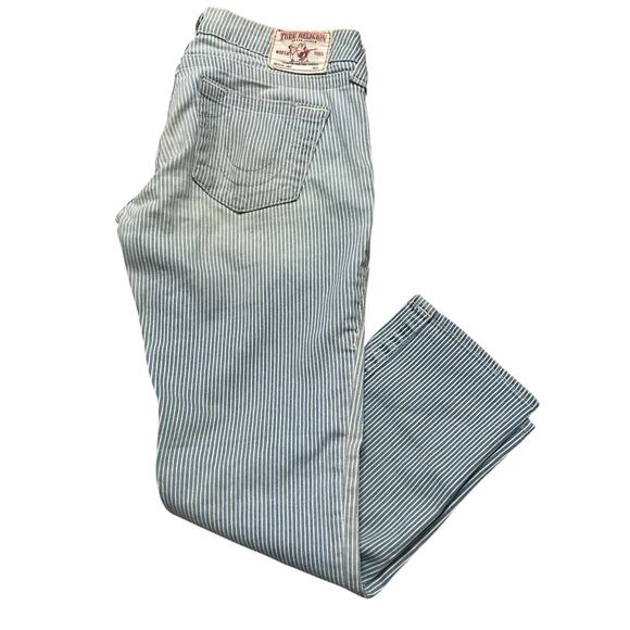 Vintage True Religion Women’s Lizzy Pinstripe Capri Jeans - Light Wash - 26 - Picture 1 of 9